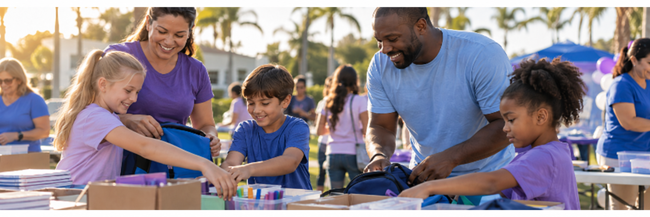 Imagine PTP families and volunteers at a school supply event